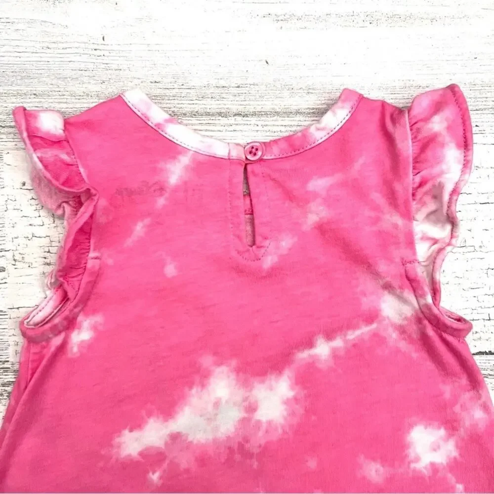 🌵3/$20 Baby Gap Disney Romper Baby 3–6M Pink Tie Dye Mickey Minnie Ruffle Cotton
